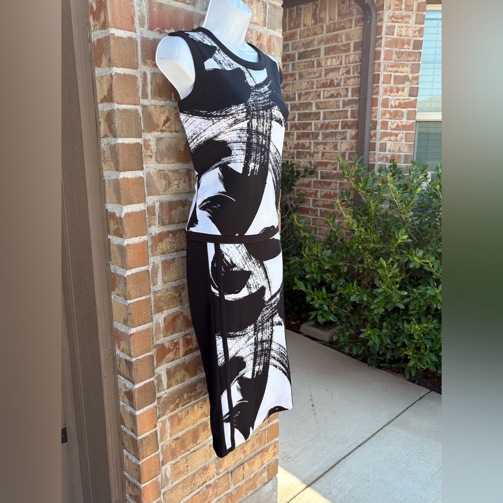 WORTHINGTON 2-piece Black and White Abstract TOP AND SKIRT SIZE MEDIUM - Picture 3 of 12